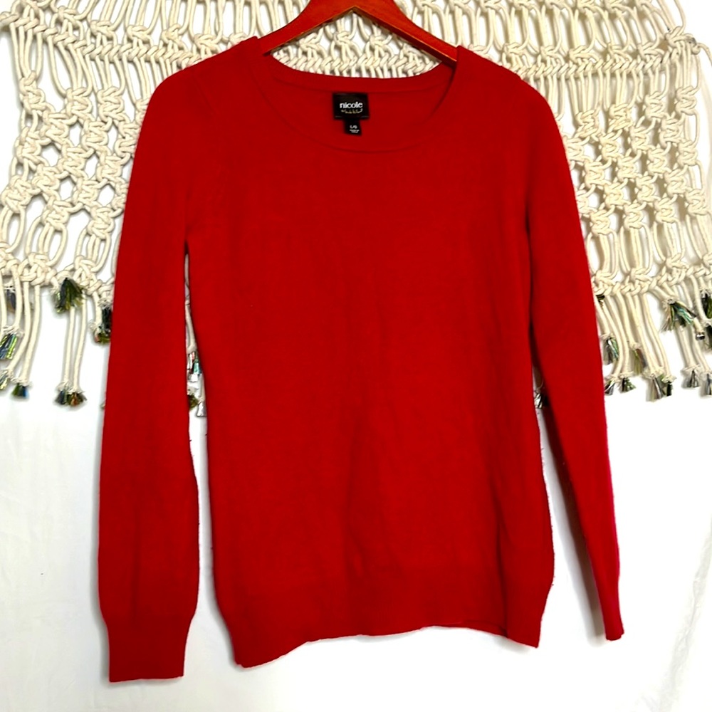 Nicole Miller red 100% cashmere pullover sweater